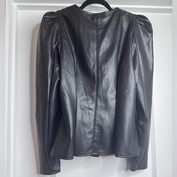BLASHE Faux Leather Black Long Sleeve Top Shacket with Puffy Shoulders - Picture 7 of 9